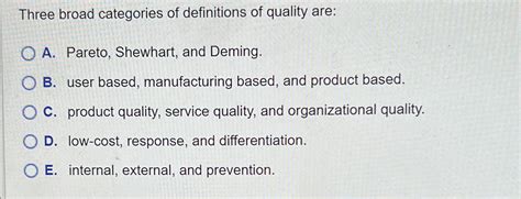 three broad categories of definitions of quality are: